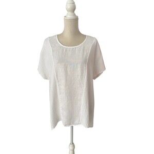 Et Lois 100% Linen Tunic Women's Med Gauzy Lagenlook Artsy White Oversized Flowy